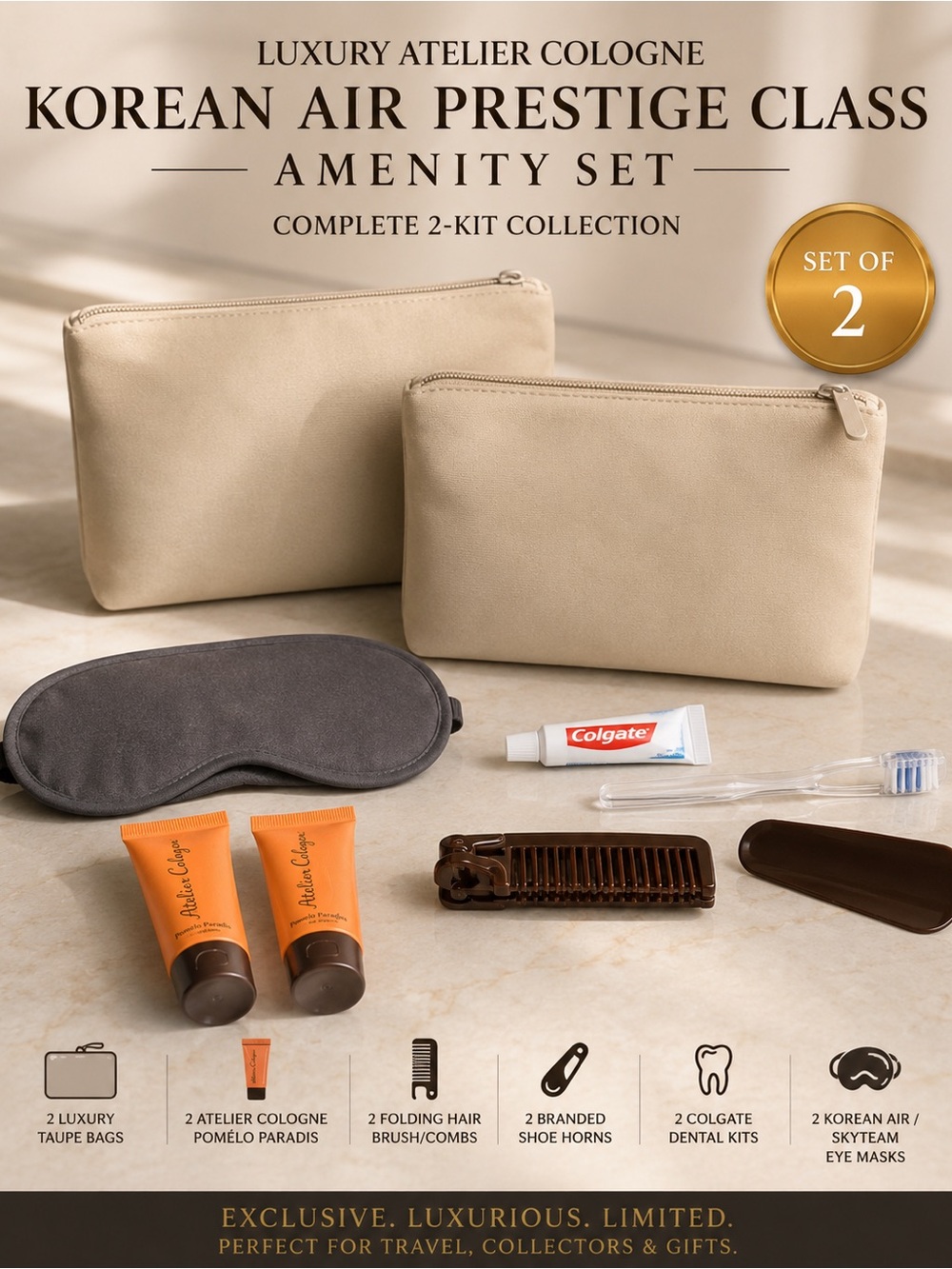 Korean Air Prestige Business Class Amenity Kits Atelier Cologne Set of 2